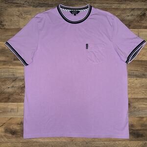 Ben Sherman T Shirt Purple Short Sleeve Tee Pocket Blue White Collar Mens Large